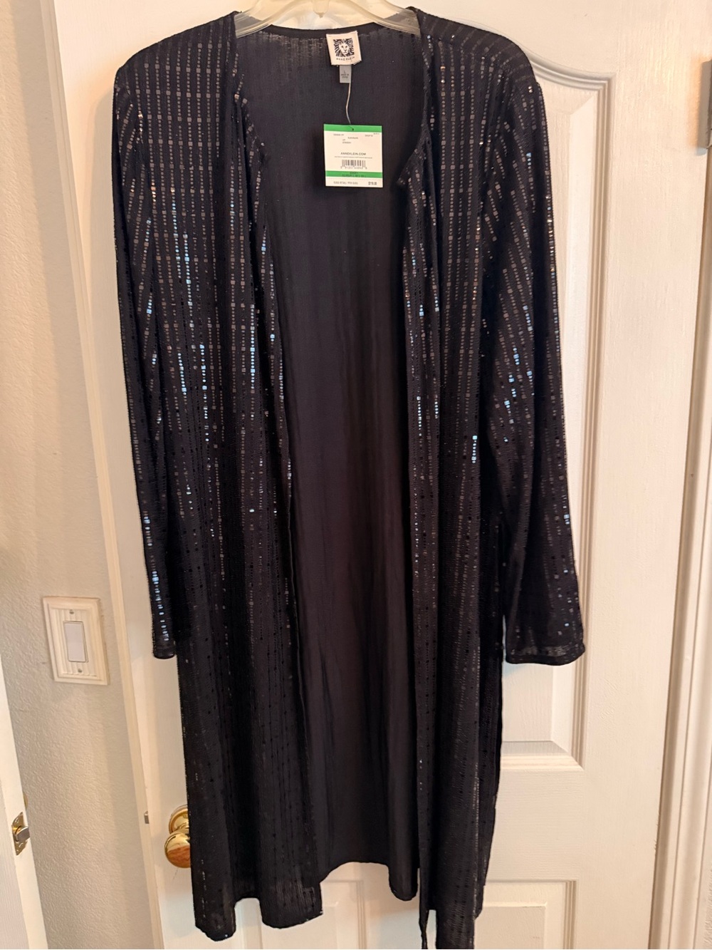 Anne Klein Black Sequin Open Cardigan